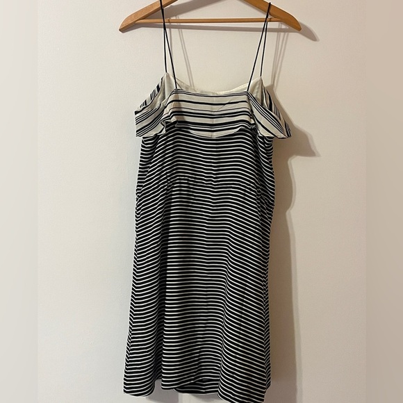 Silk Madewell Striped Tie-Waist Dress in Black and White Size 8 - Picture 5 of 7